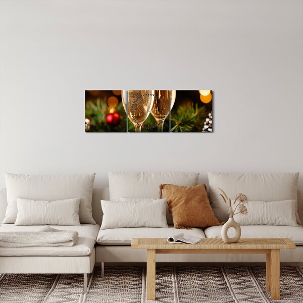 Obraz - Sklenice šampaňského (s hodinami) (90x30 cm)