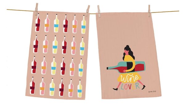 Sada 2 bavlněných kuchyňských utěrek Butter Kings Wine Lover, 70 x 50 cm
