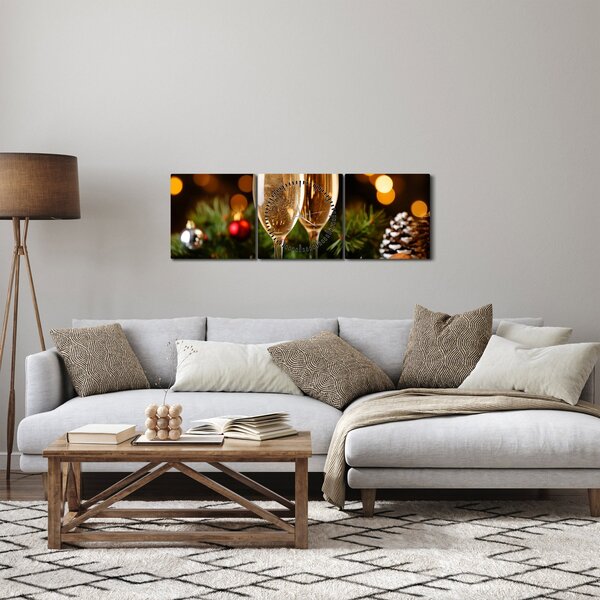 Obraz - Sklenice šampaňského (s hodinami) (90x30 cm)