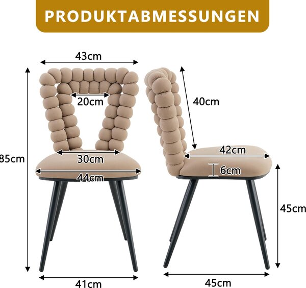 Sada dvou jídelních židlí, samet, trojúhelníková opěradla, kovové nohy (barva: camel)