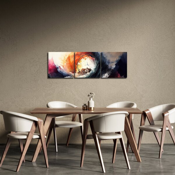 Obraz - Ve víru povodně, akvarel (s hodinami) (90x30 cm)
