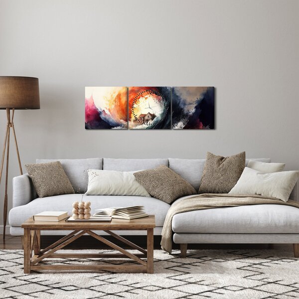Obraz - Ve víru povodně, akvarel (s hodinami) (90x30 cm)