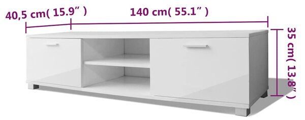 TV stolek bílý s vysokým leskem 140 x 40,5 x 35 cm 243043