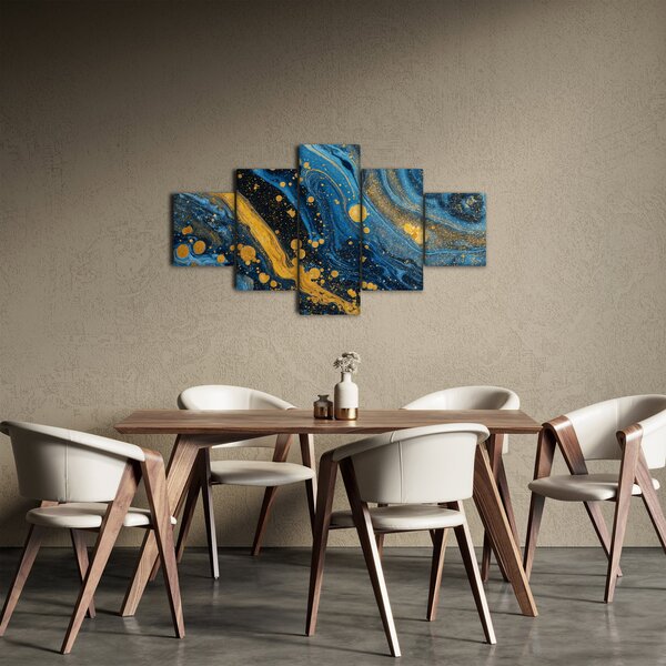 Obraz - Modrá abstrakce se zlatem (125x70 cm)