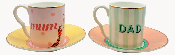 Sada šálků s podšálky z kostního porcelánu Mum & Dad, 2 díly