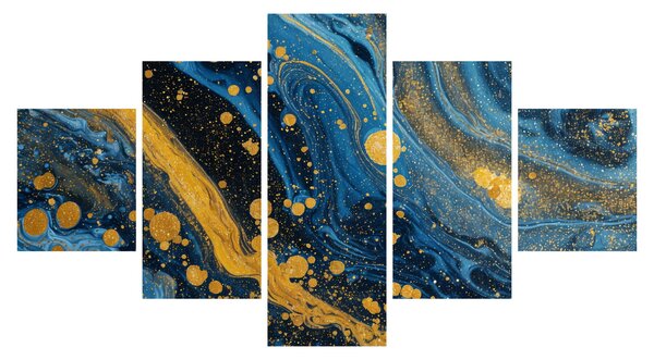 Obraz - Modrá abstrakce se zlatem (125x70 cm)