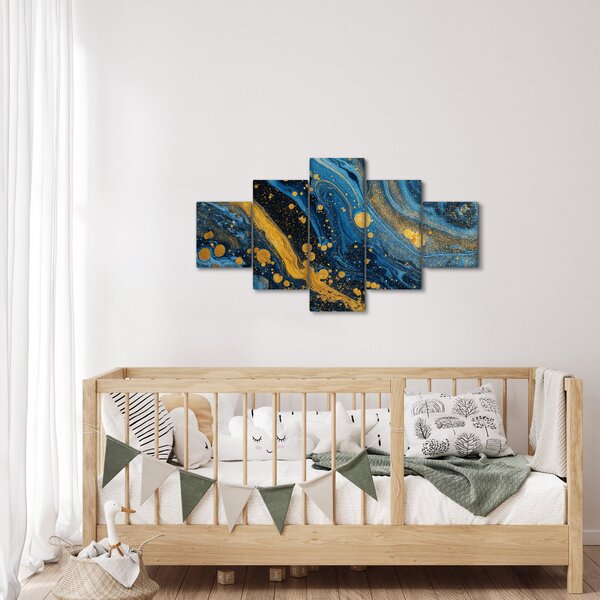Obraz - Modrá abstrakce se zlatem (125x70 cm)