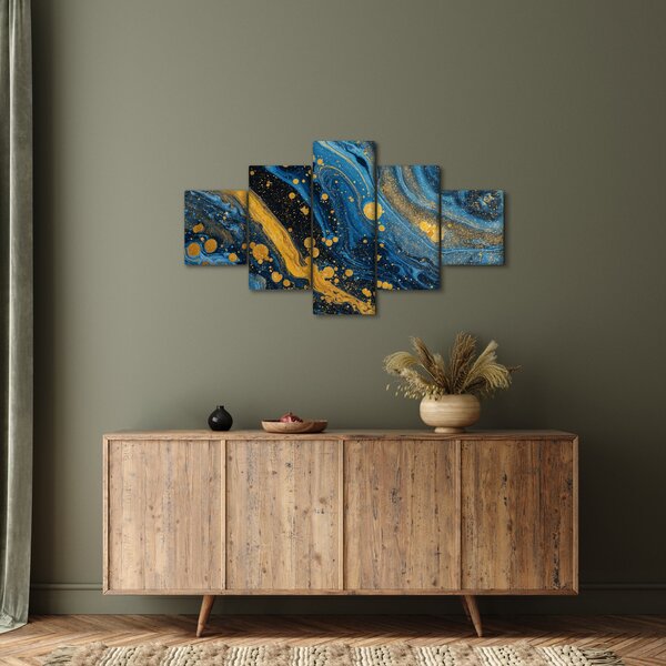 Obraz - Modrá abstrakce se zlatem (125x70 cm)