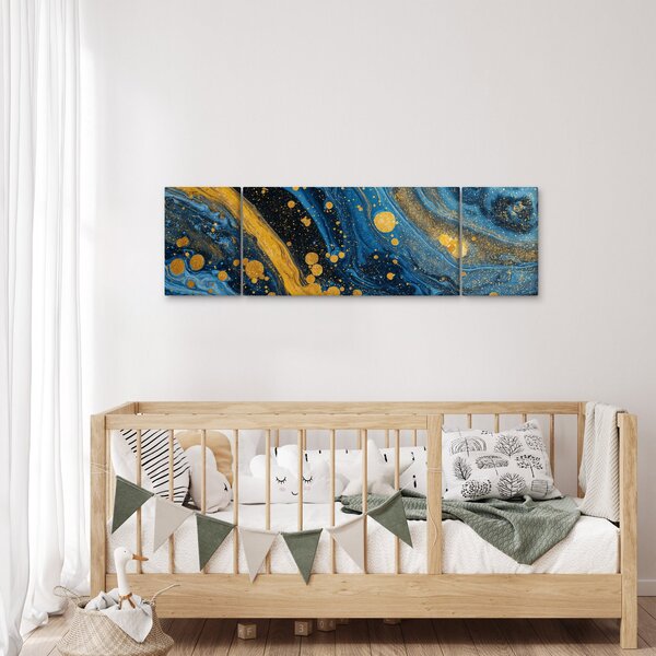 Obraz - Modrá abstrakce se zlatem (170x50 cm)