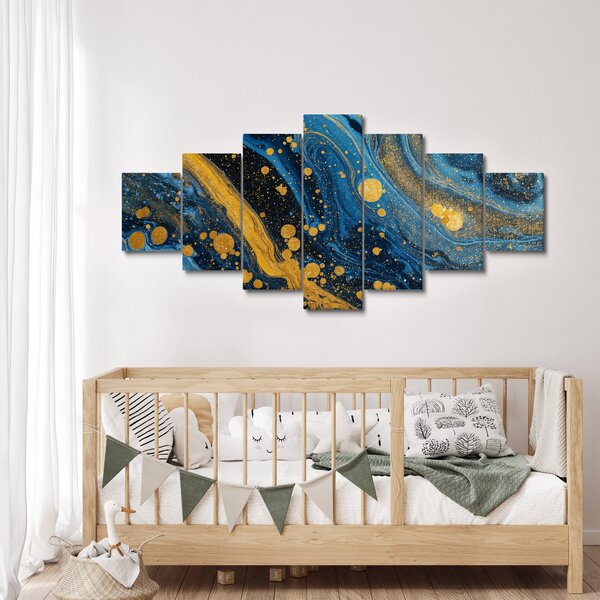 Obraz - Modrá abstrakce se zlatem (210x100 cm)