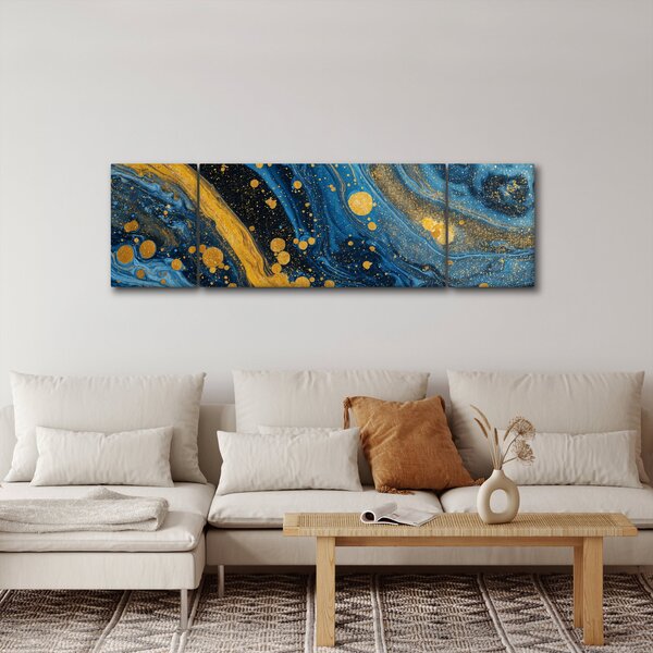 Obraz - Modrá abstrakce se zlatem (170x50 cm)