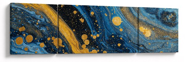 Obraz - Modrá abstrakce se zlatem (170x50 cm)