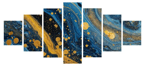 Obraz - Modrá abstrakce se zlatem (210x100 cm)