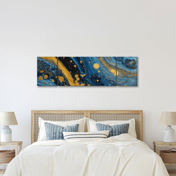 Obraz - Modrá abstrakce se zlatem (170x50 cm)