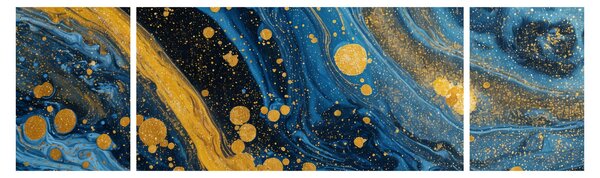 Obraz - Modrá abstrakce se zlatem (170x50 cm)