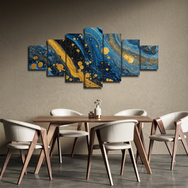 Obraz - Modrá abstrakce se zlatem (210x100 cm)