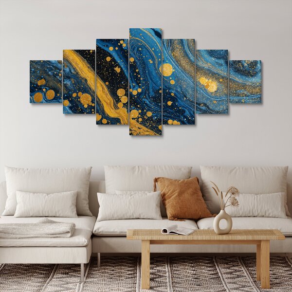 Obraz - Modrá abstrakce se zlatem (210x100 cm)