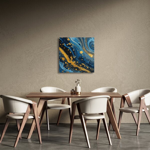 Obraz - Modrá abstrakce se zlatem (30x30 cm)