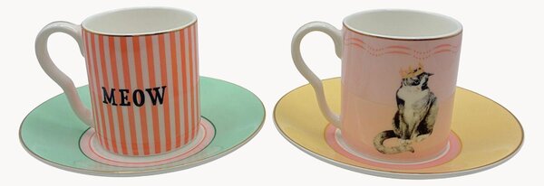 Sada šálků s podšálky z kostního porcelánu Cat, 2 díly
