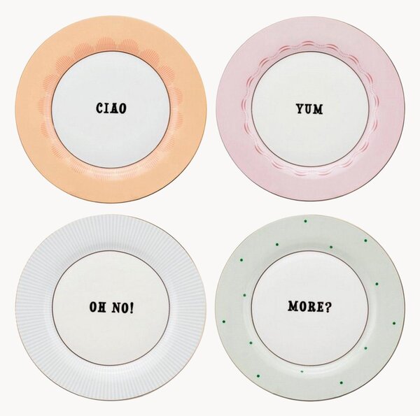 Sada snídaňových talířů z kostního porcelánu Slogan, 4 díly