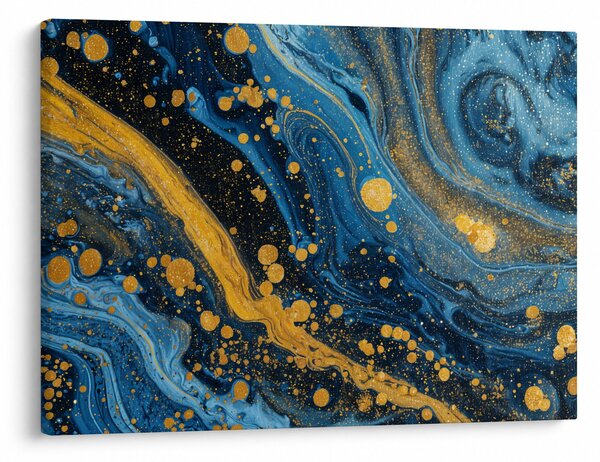 Obraz - Modrá abstrakce se zlatem (70x50 cm)