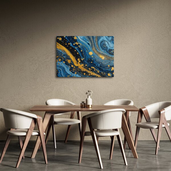 Obraz - Modrá abstrakce se zlatem (70x50 cm)