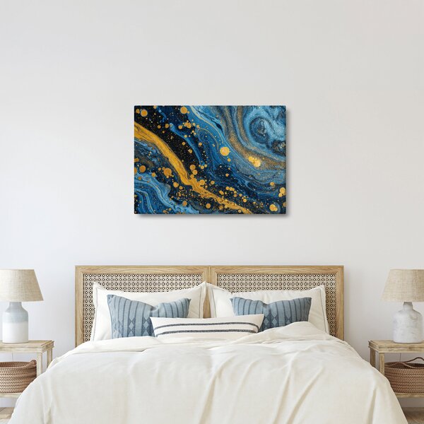 Obraz - Modrá abstrakce se zlatem (70x50 cm)