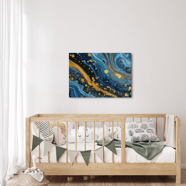 Obraz - Modrá abstrakce se zlatem (70x50 cm)