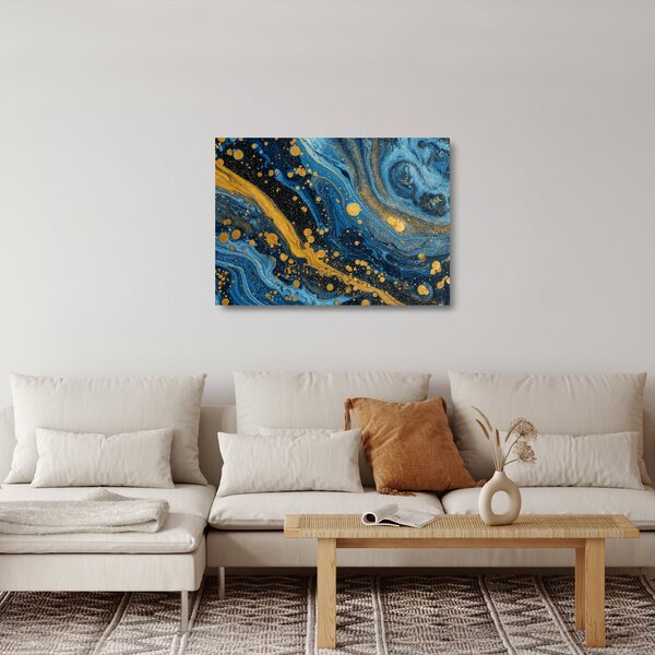 Skleněný obraz - Modrá abstrakce se zlatem (70x50 cm)