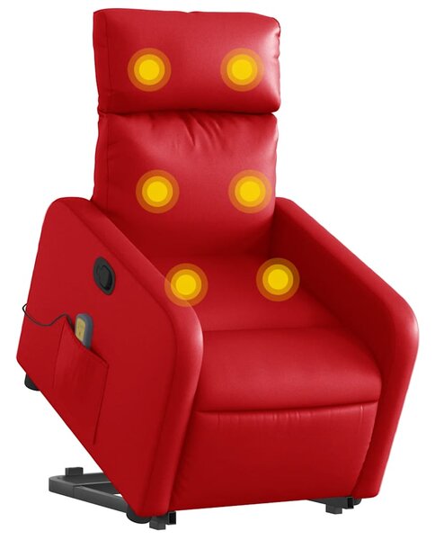 Zvedací masážní polohovací křeslo červené umělá kůže 3206761