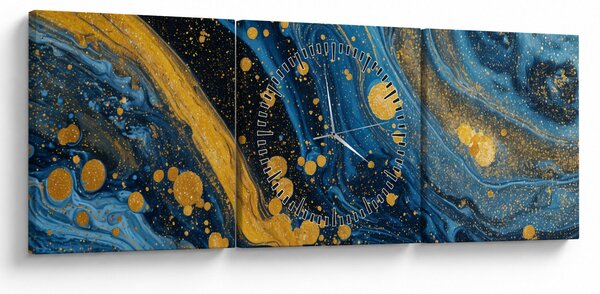 Obraz - Modrá abstrakce se zlatem (s hodinami) (90x30 cm)