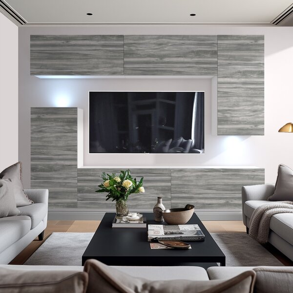 Obývací stěna Belini Premium Full Version šedý antracit Glamour Wood + LED osvětlení Nexum 128 128