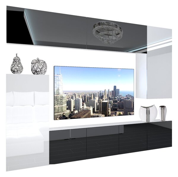 Obývací stěna Belini Premium Full Version černý lesk / bílý lesk + LED osvětlení Nexum 115