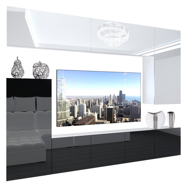 Obývací stěna Belini Premium Full Version bílý lesk / černý lesk + LED osvětlení Nexum 114