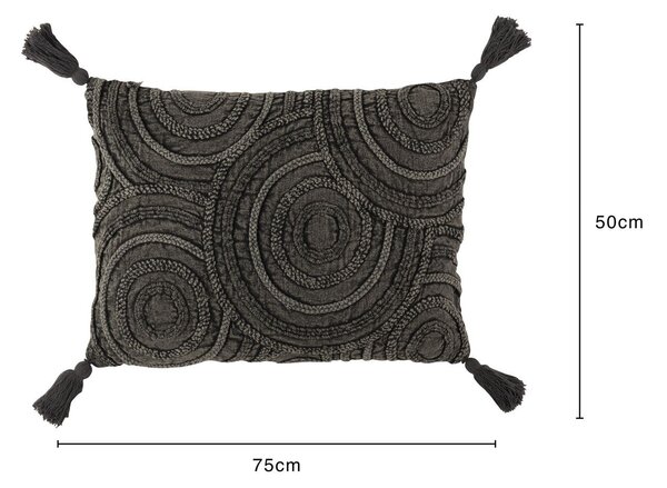 Tmavě šedý polštář se střapci a reliéfem Circle - 60*40 cm - J-Line by Jolipa