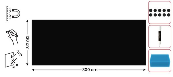 Bezrámová magnetická křídová tabule magnetický panel SLIMboard 305x122 cm, NFCH305x122