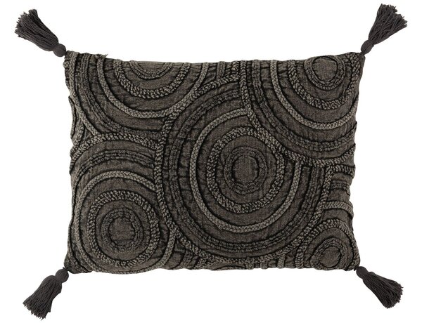 Tmavě šedý polštář se střapci a reliéfem Circle - 60*40 cm - J-Line by Jolipa