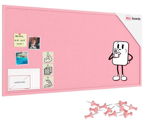 Textilní (filcová) nástěnka růžová 120 × 60 cm, v růžovém dřevěném rámu, TFPINK126P