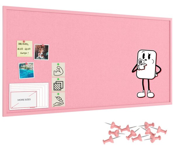 Textilní (filcová) nástěnka růžová 120 × 60 cm, v růžovém dřevěném rámu, TFPINK126P