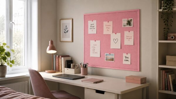 Textilní (filcová) nástěnka růžová 100 × 80 cm, v růžovém dřevěném rámu, TFPINK108P