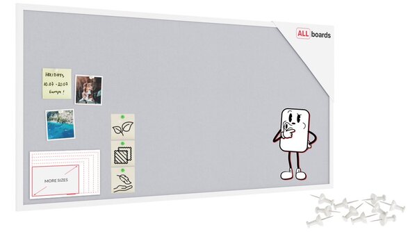 Textilní (filcová) nástěnka bílá 120 × 60 cm, v bílém dřevěném rámu, TFWHITE126W