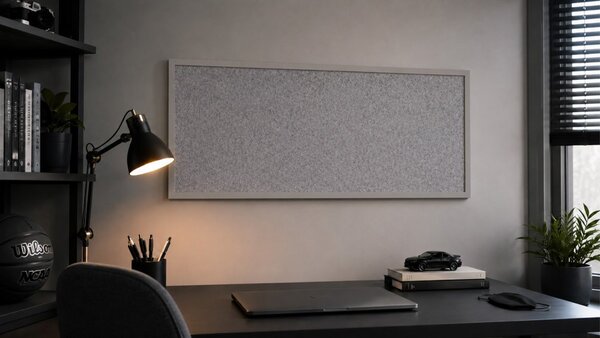 Textilní (filcová) nástěnka 120 × 60 cm, světle šedá, ve světle šedém dřevěném rámu, TFLIGHTG126G