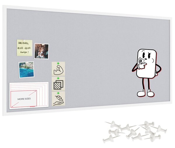 Textilní (filcová) nástěnka bílá 120 × 60 cm, v bílém dřevěném rámu, TFWHITE126W