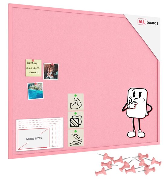 Textilní (filcová) nástěnka růžová 100 × 80 cm, v růžovém dřevěném rámu, TFPINK108P
