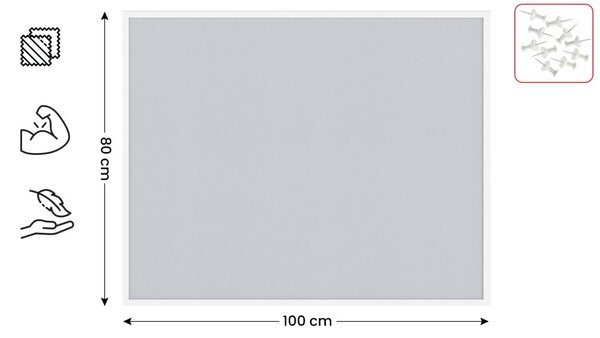 Textilní (filcová) nástěnka bílá 100x80 cm, v bílém dřevěném rámu, TFWHITE108W