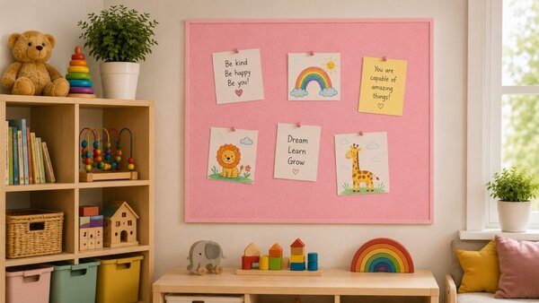 Textilní (filcová) nástěnka růžová 100 × 80 cm, v růžovém dřevěném rámu, TFPINK108P
