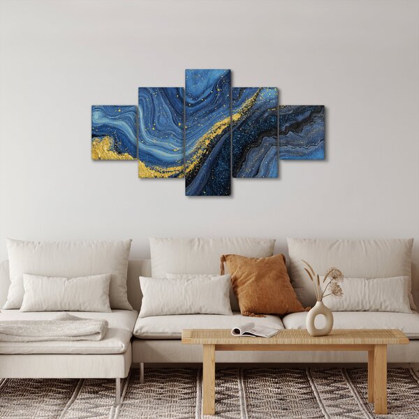 Obraz -Modro-zlatá abstrakce (125x70 cm)