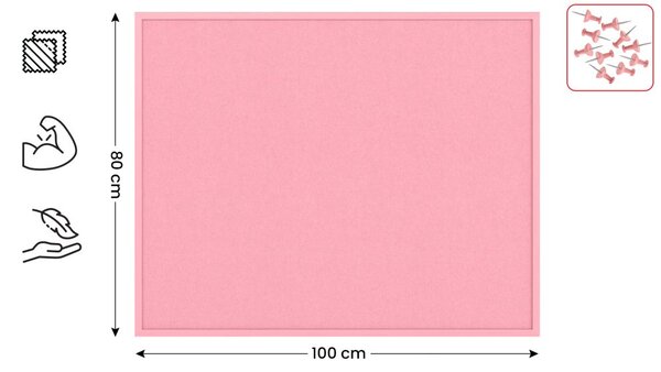 Textilní (filcová) nástěnka růžová 100 × 80 cm, v růžovém dřevěném rámu, TFPINK108P