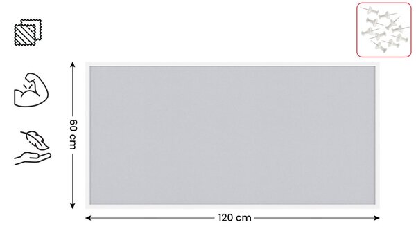 Textilní (filcová) nástěnka bílá 120 × 60 cm, v bílém dřevěném rámu, TFWHITE126W