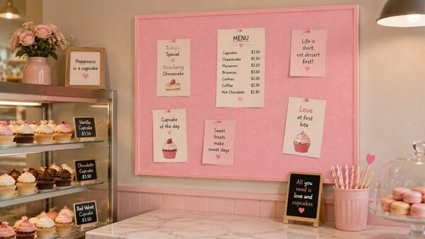 Textilní (filcová) nástěnka růžová 100 × 80 cm, v růžovém dřevěném rámu, TFPINK108P